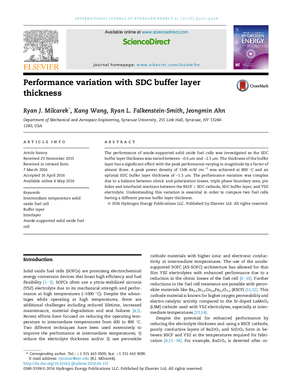 Performance variation with SDC buffer layer thickness