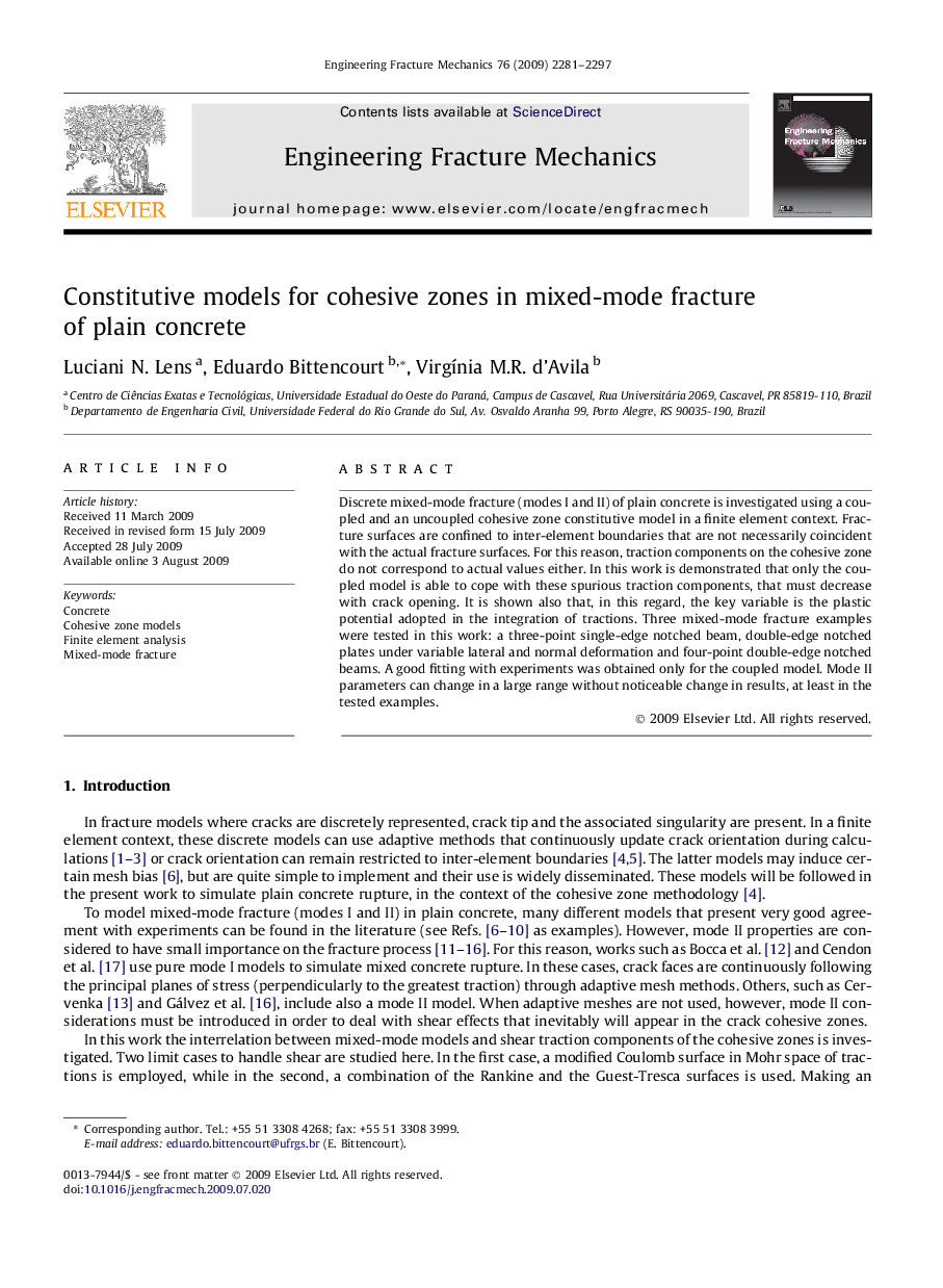 Constitutive models for cohesive zones in mixed-mode fracture of plain concrete