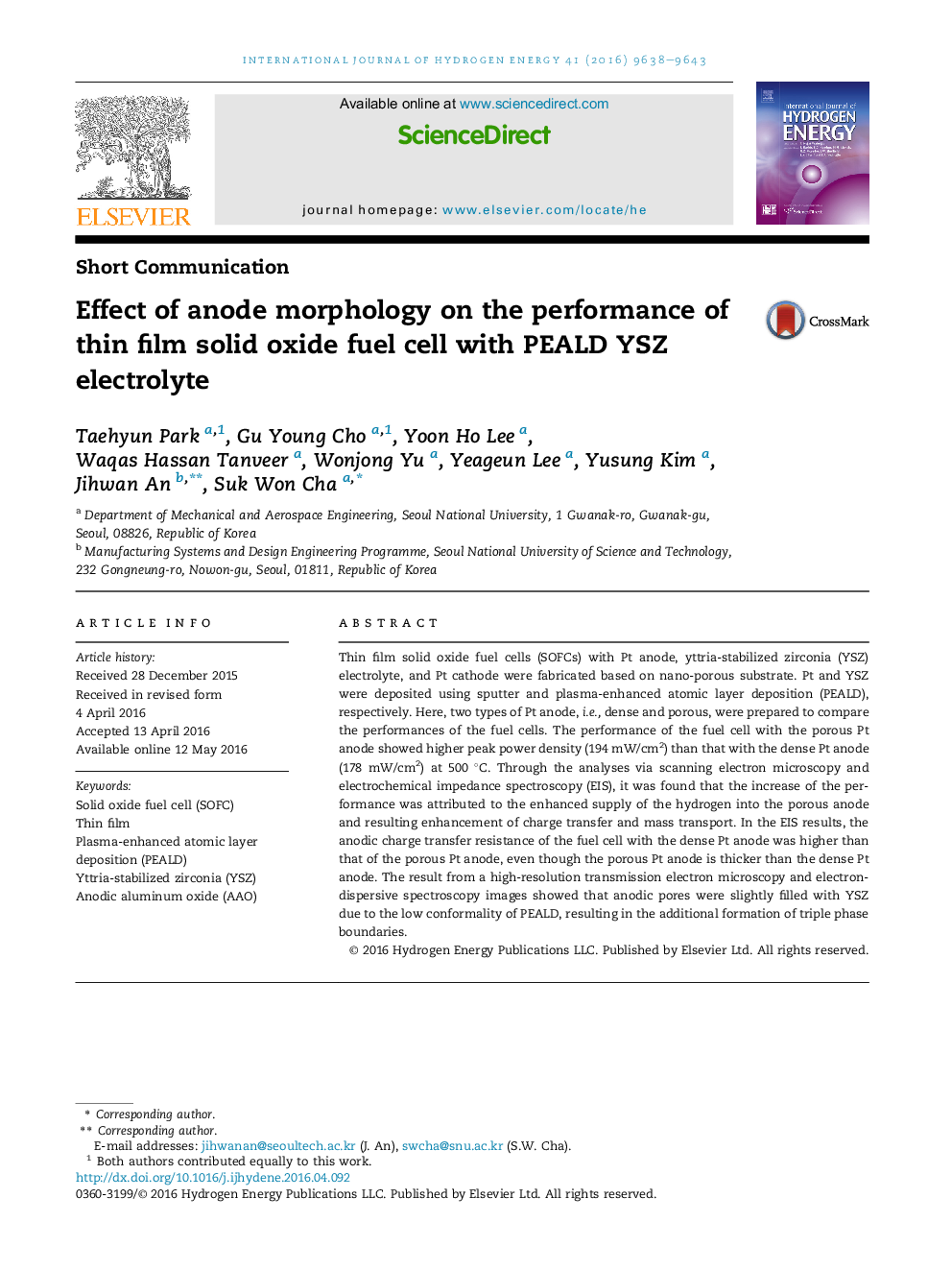 Effect of anode morphology on the performance of thin film solid oxide fuel cell with PEALD YSZ electrolyte