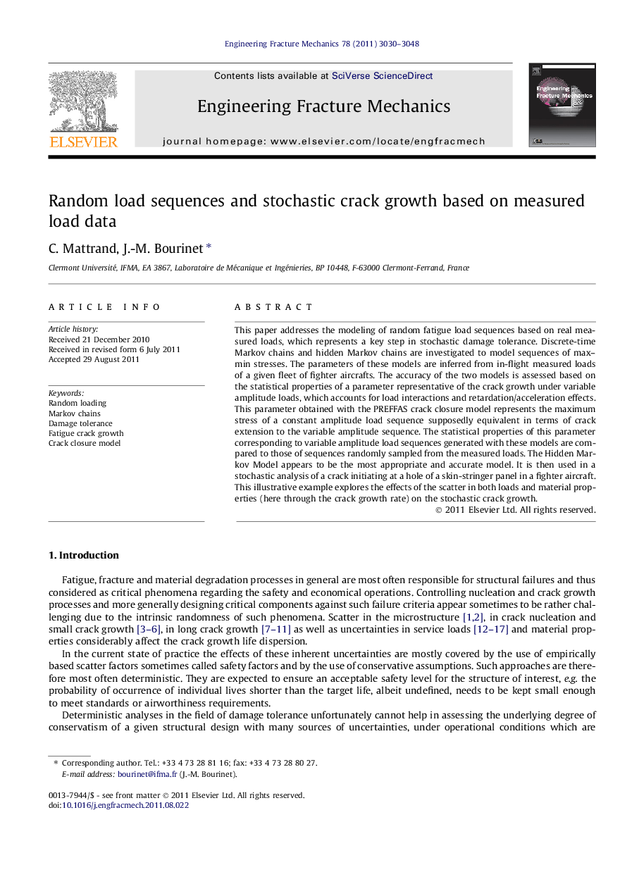 Random load sequences and stochastic crack growth based on measured load data