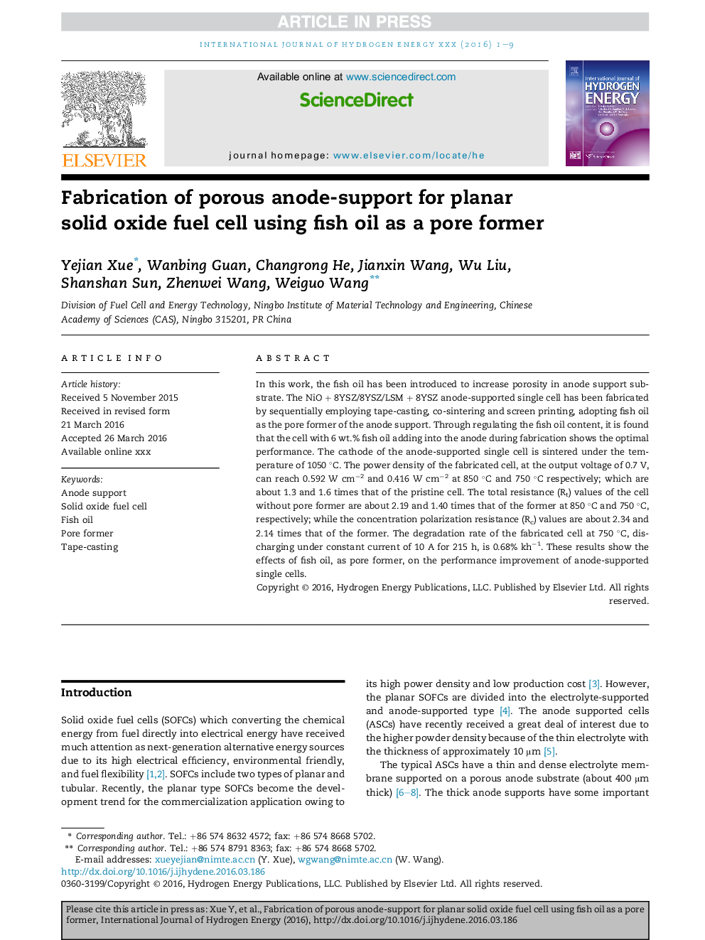 Fabrication of porous anode-support for planar solid oxide fuel cell using fish oil as a pore former