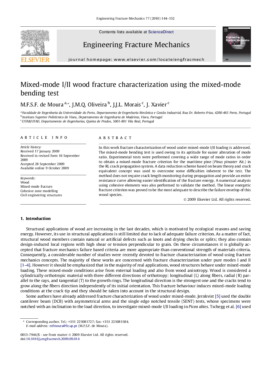 Mixed-mode I/II wood fracture characterization using the mixed-mode bending test