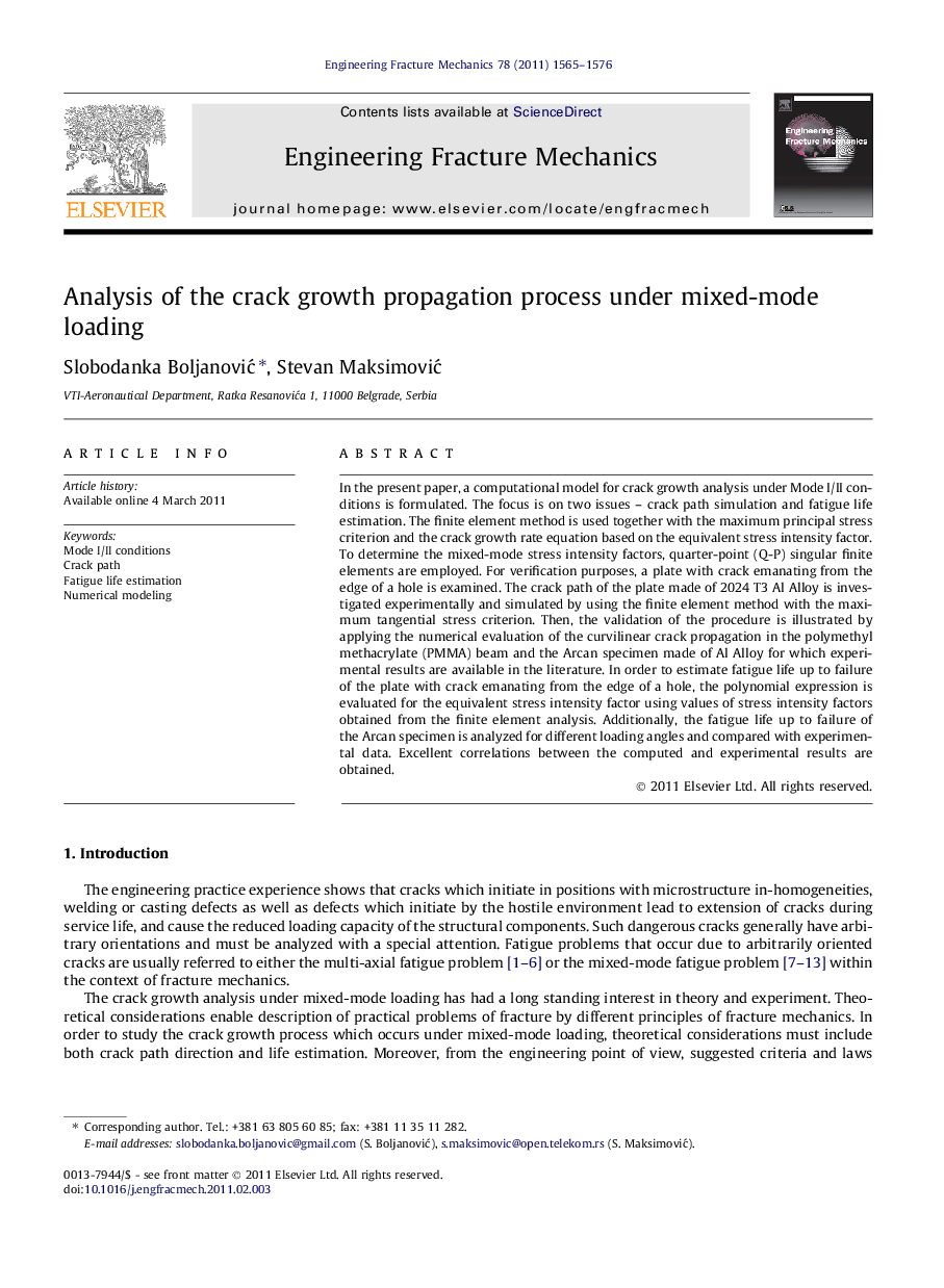 Analysis of the crack growth propagation process under mixed-mode loading