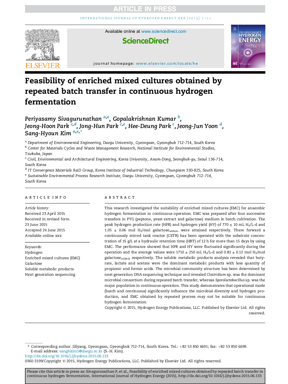 Feasibility of enriched mixed cultures obtained by repeated batch transfer in continuous hydrogen fermentation