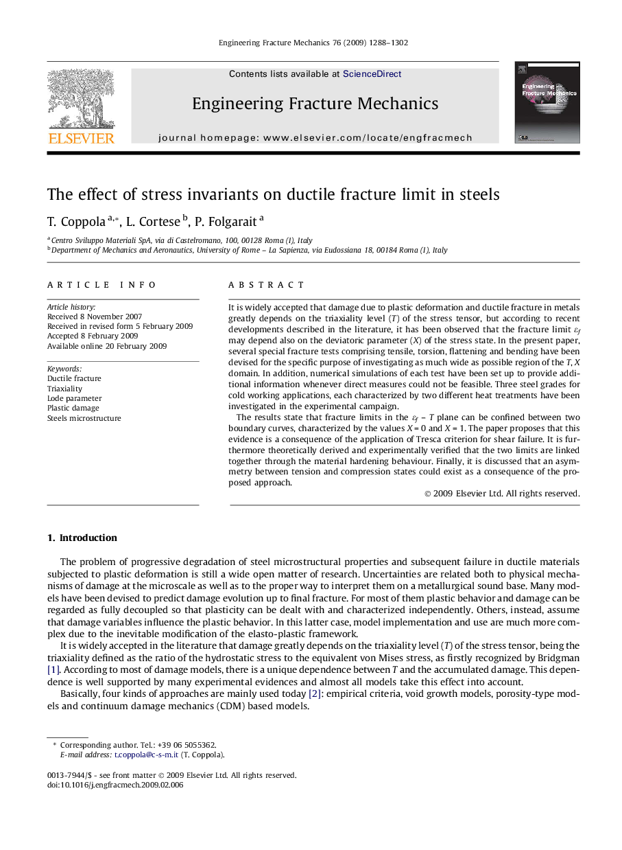 The effect of stress invariants on ductile fracture limit in steels