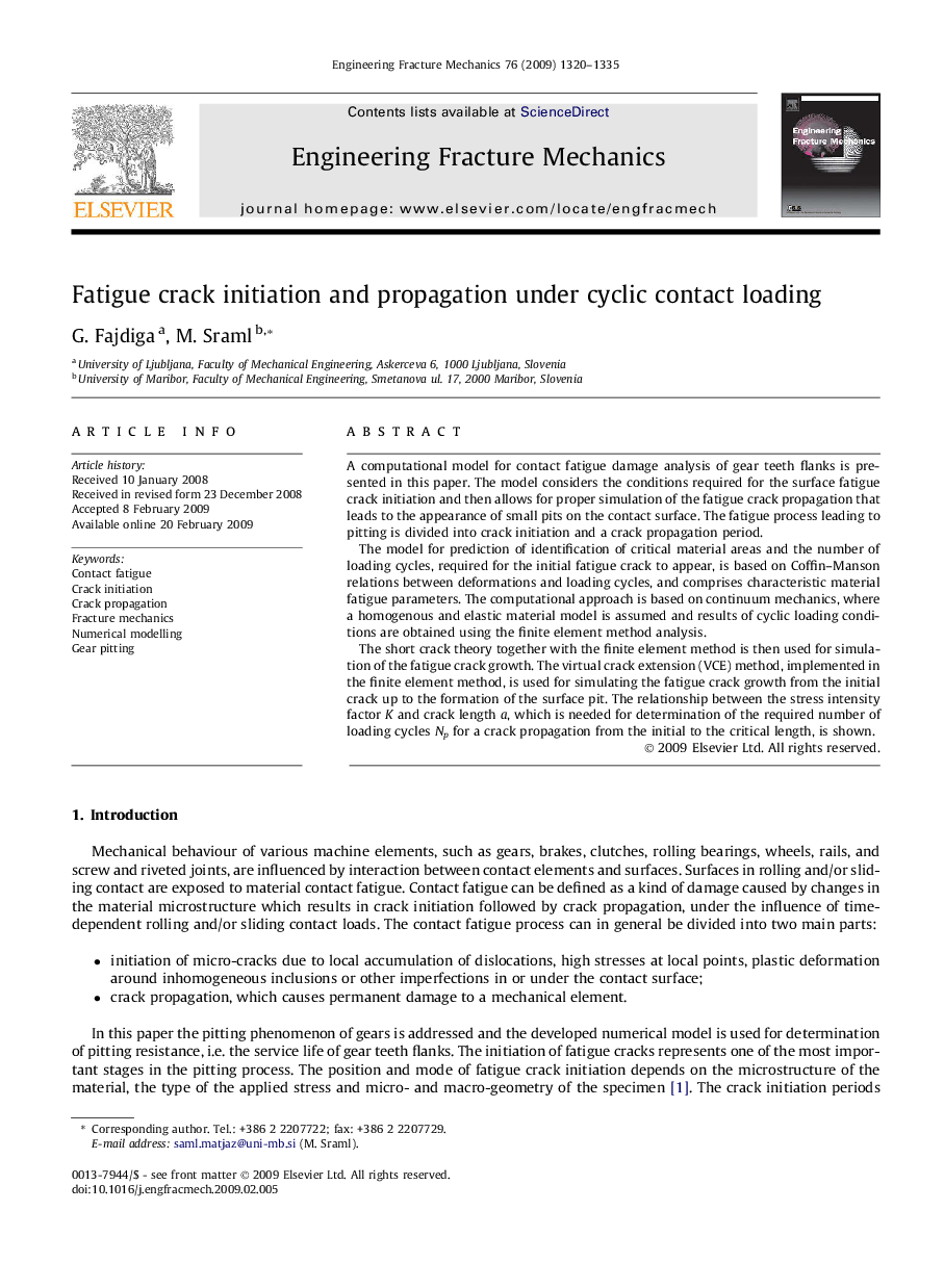 Fatigue crack initiation and propagation under cyclic contact loading