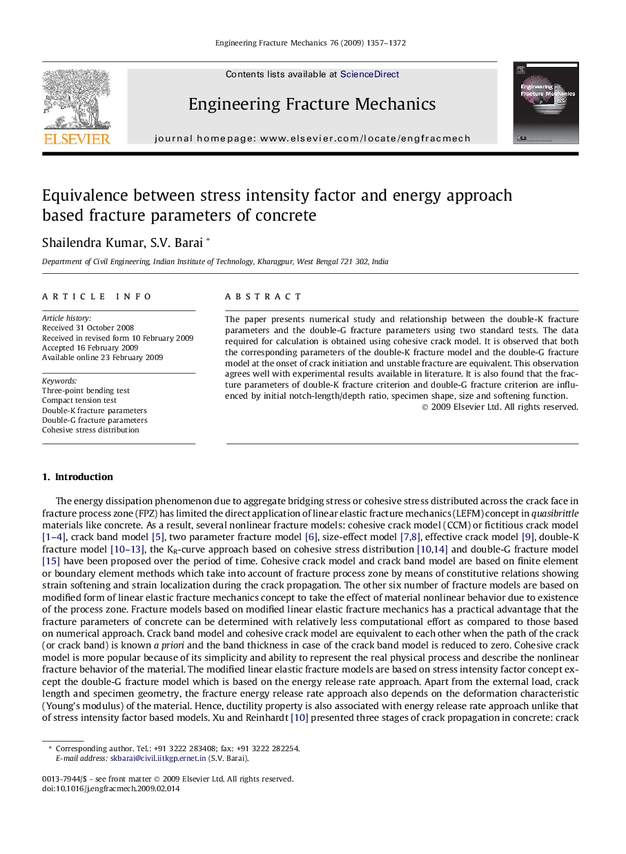 Equivalence between stress intensity factor and energy approach based fracture parameters of concrete