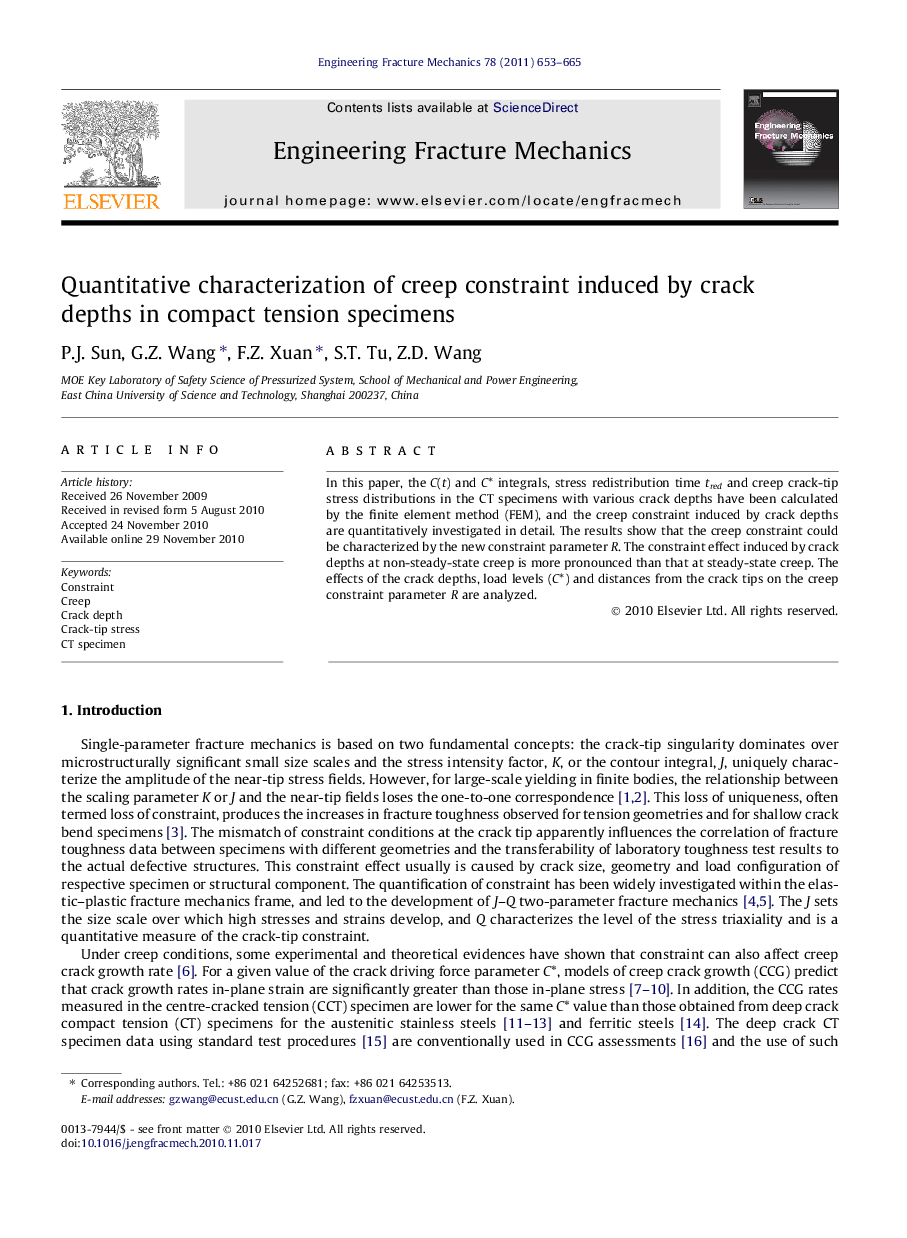 Quantitative characterization of creep constraint induced by crack depths in compact tension specimens