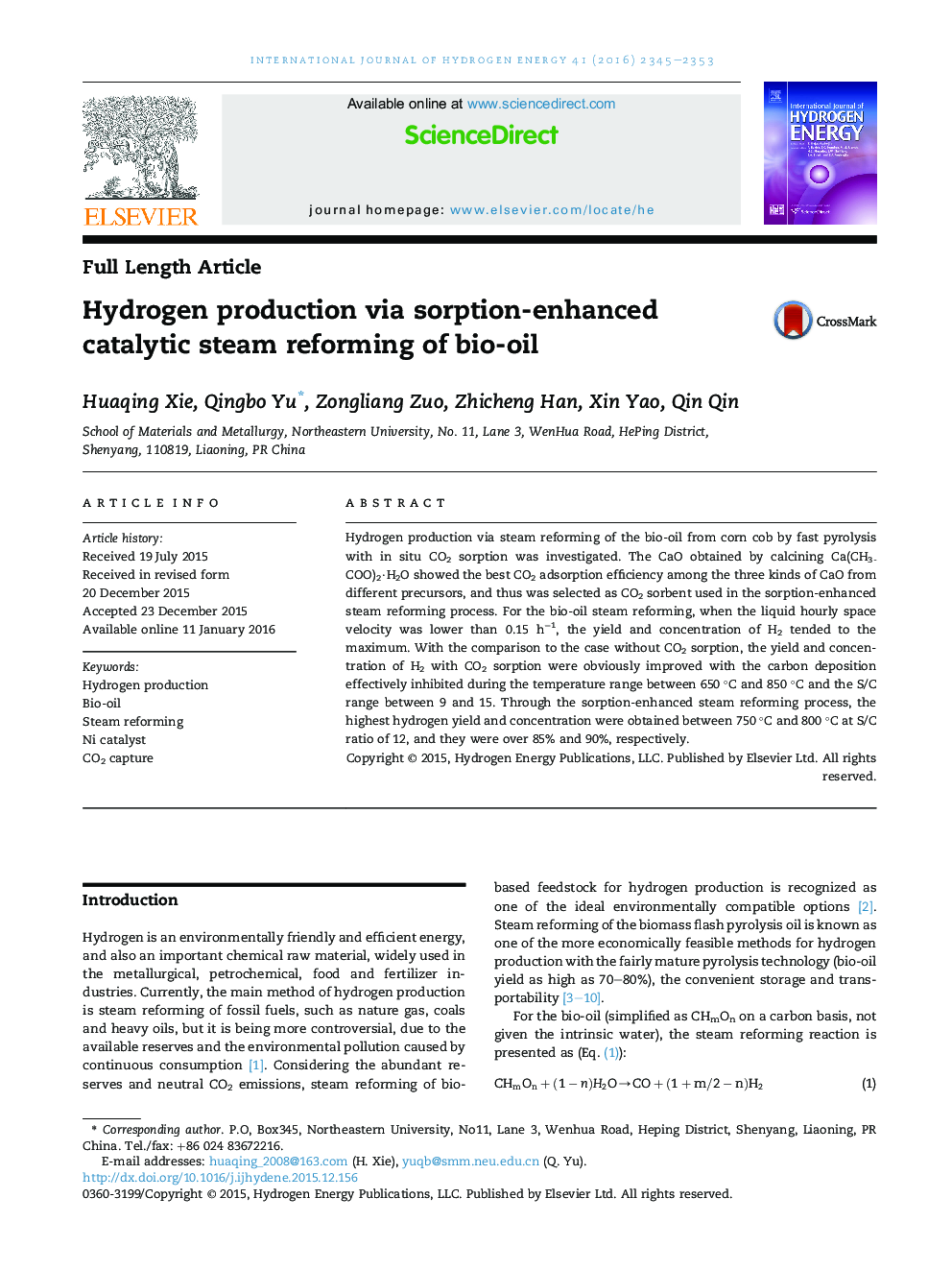 Hydrogen production via sorption-enhanced catalytic steam reforming of bio-oil