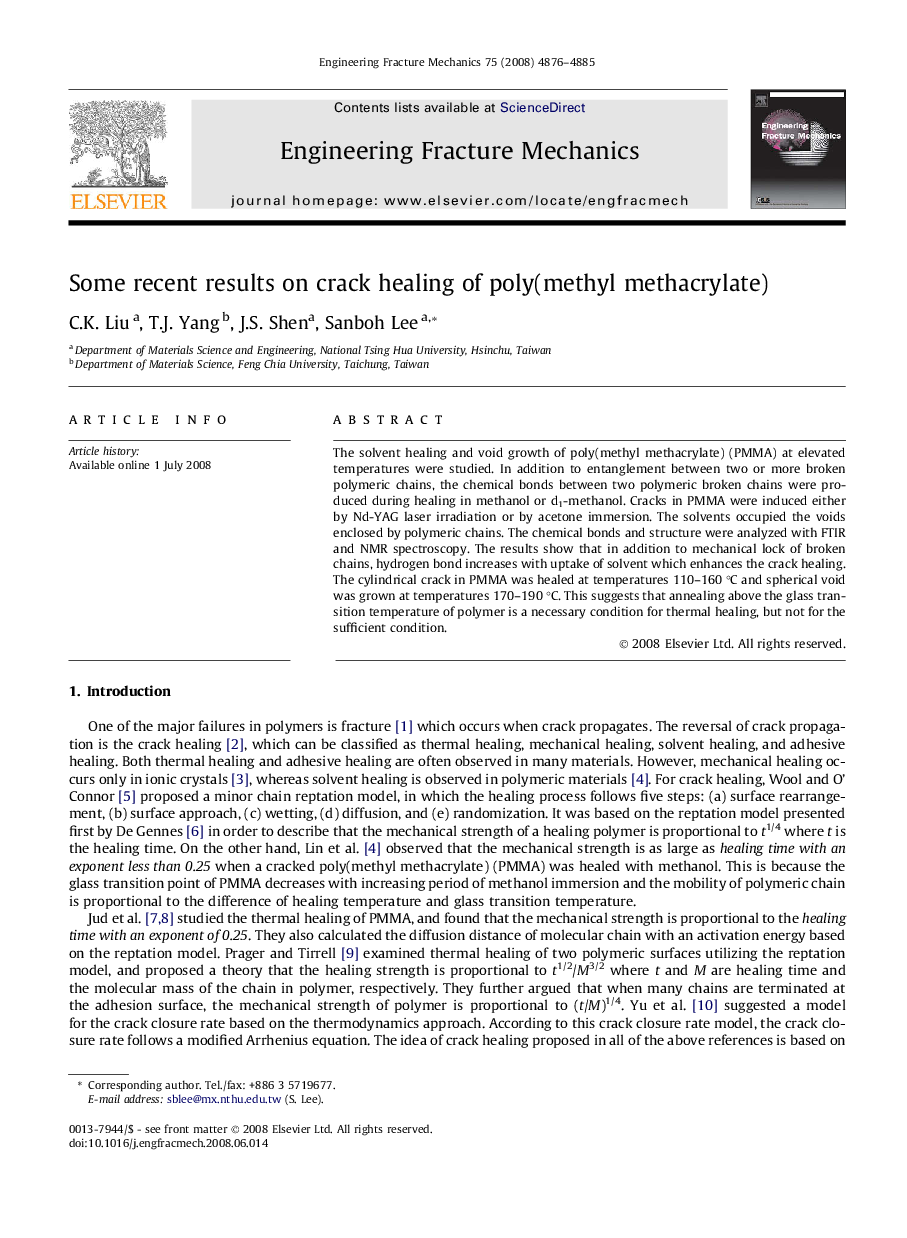 Some recent results on crack healing of poly(methyl methacrylate)