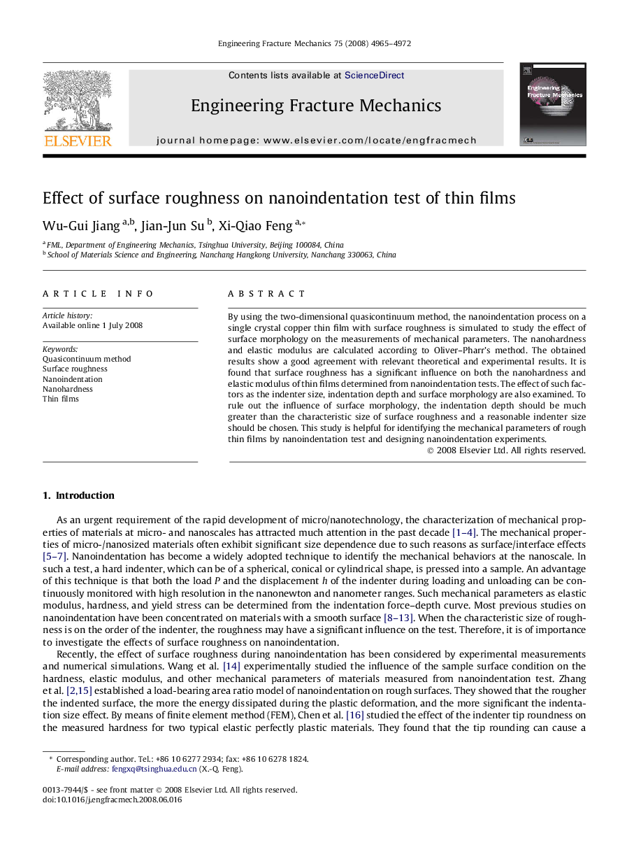 Effect of surface roughness on nanoindentation test of thin films