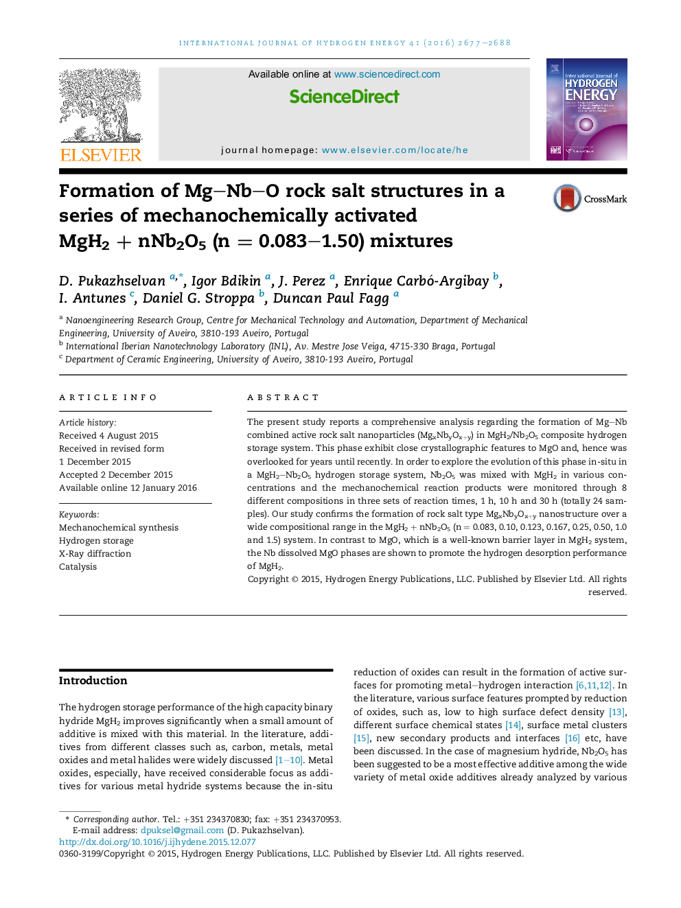 Formation of Mg-Nb-O rock salt structures in a series of mechanochemically activated MgH2Â +Â nNb2O5 (nÂ =Â 0.083-1.50) mixtures