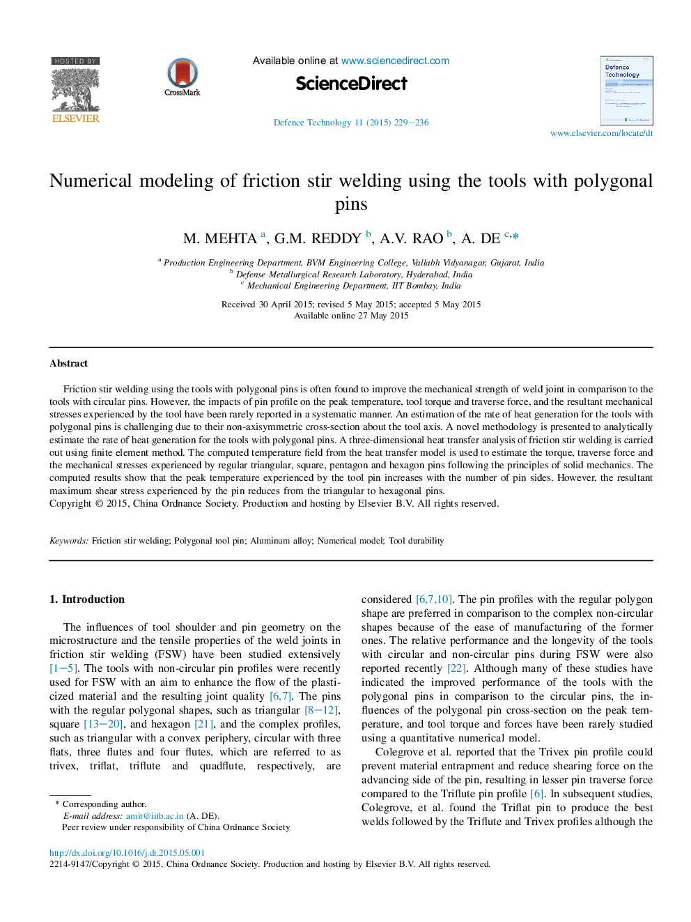 Numerical modeling of friction stir welding using the tools with polygonal pins 