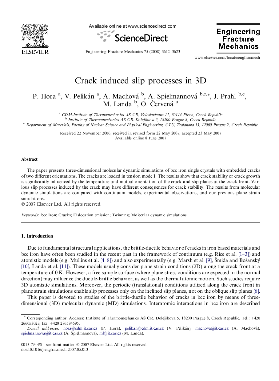 Crack induced slip processes in 3D