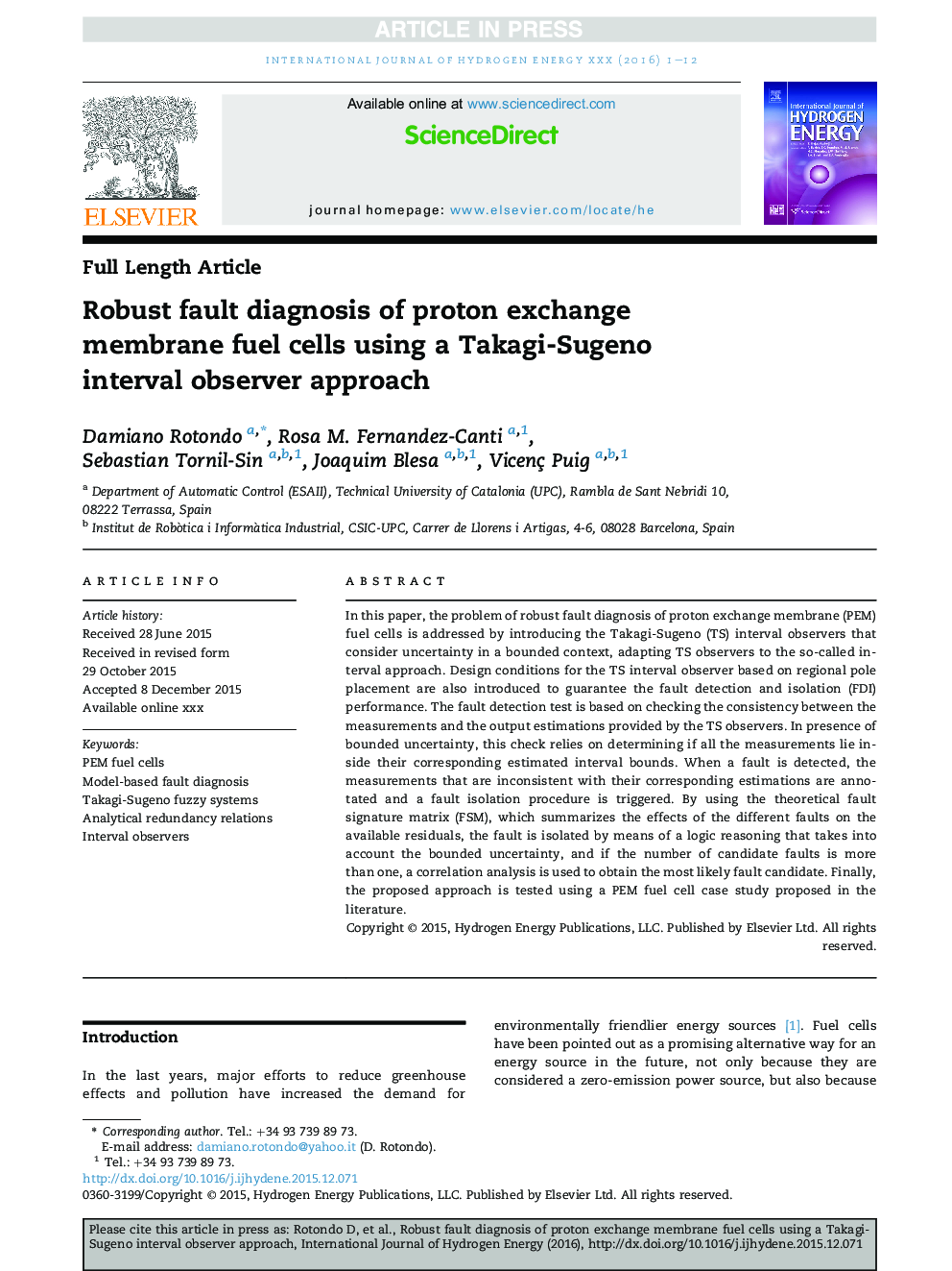 Robust fault diagnosis of proton exchange membrane fuel cells using a Takagi-Sugeno interval observer approach