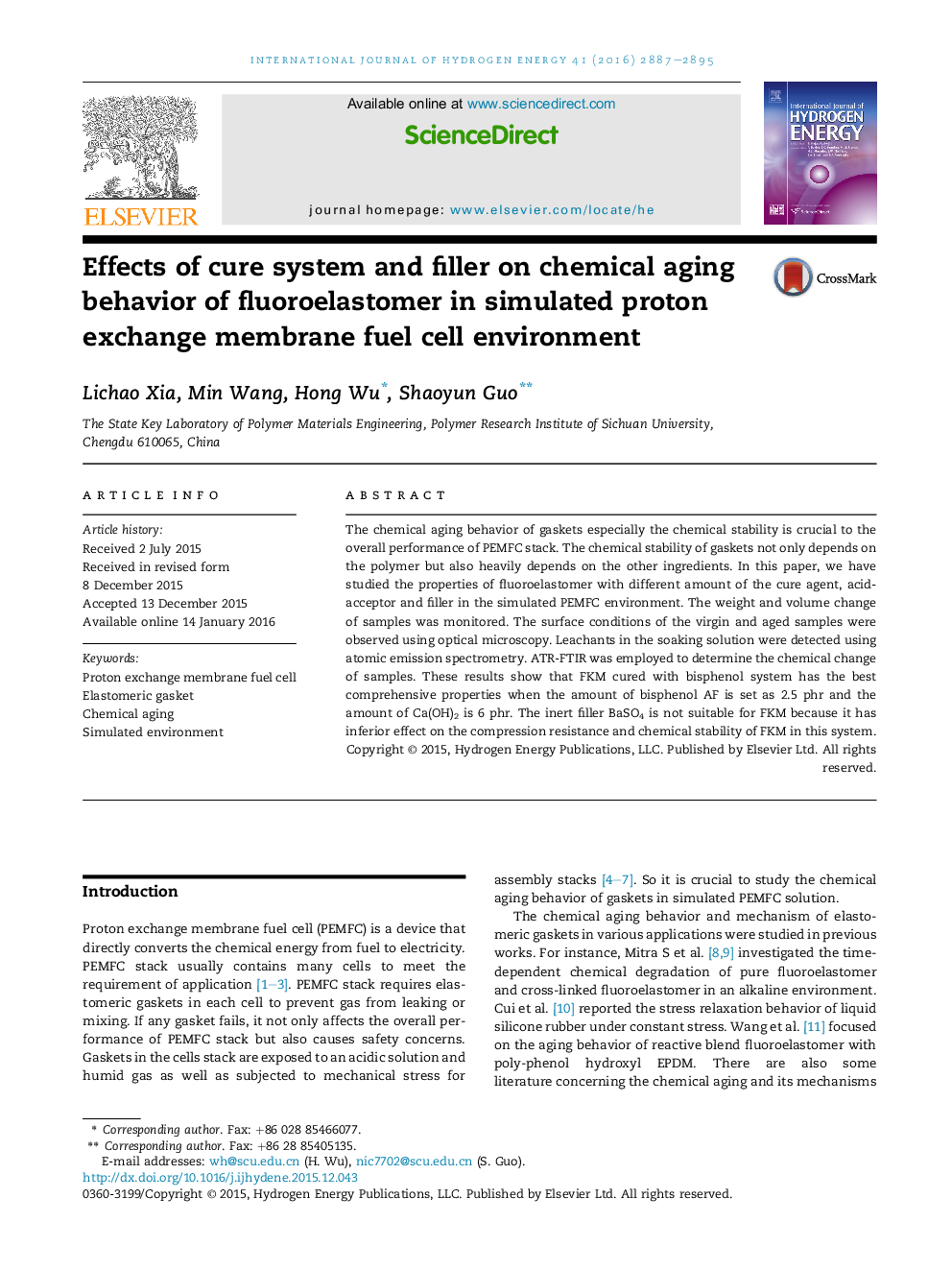 Effects of cure system and filler on chemical aging behavior of fluoroelastomer in simulated proton exchange membrane fuel cell environment