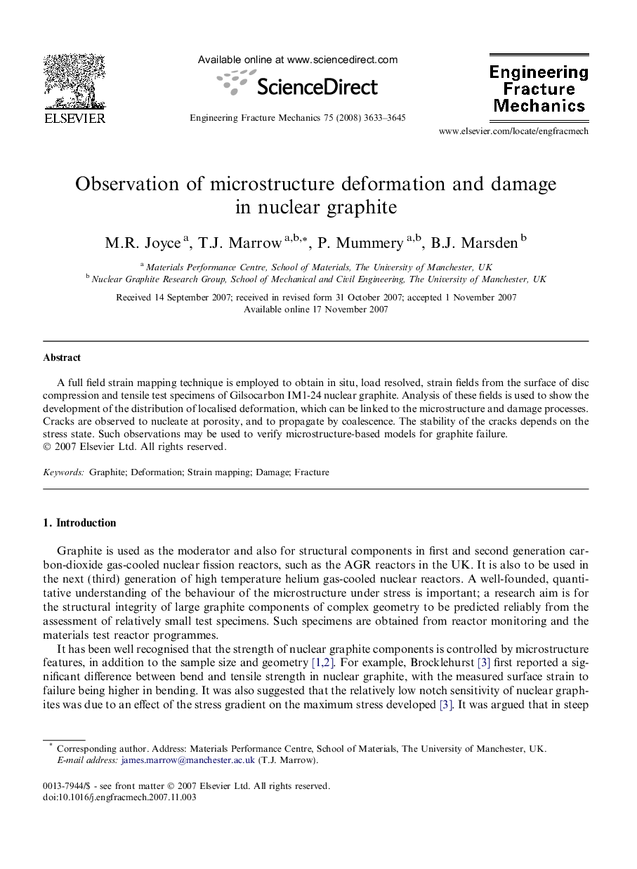 Observation of microstructure deformation and damage in nuclear graphite