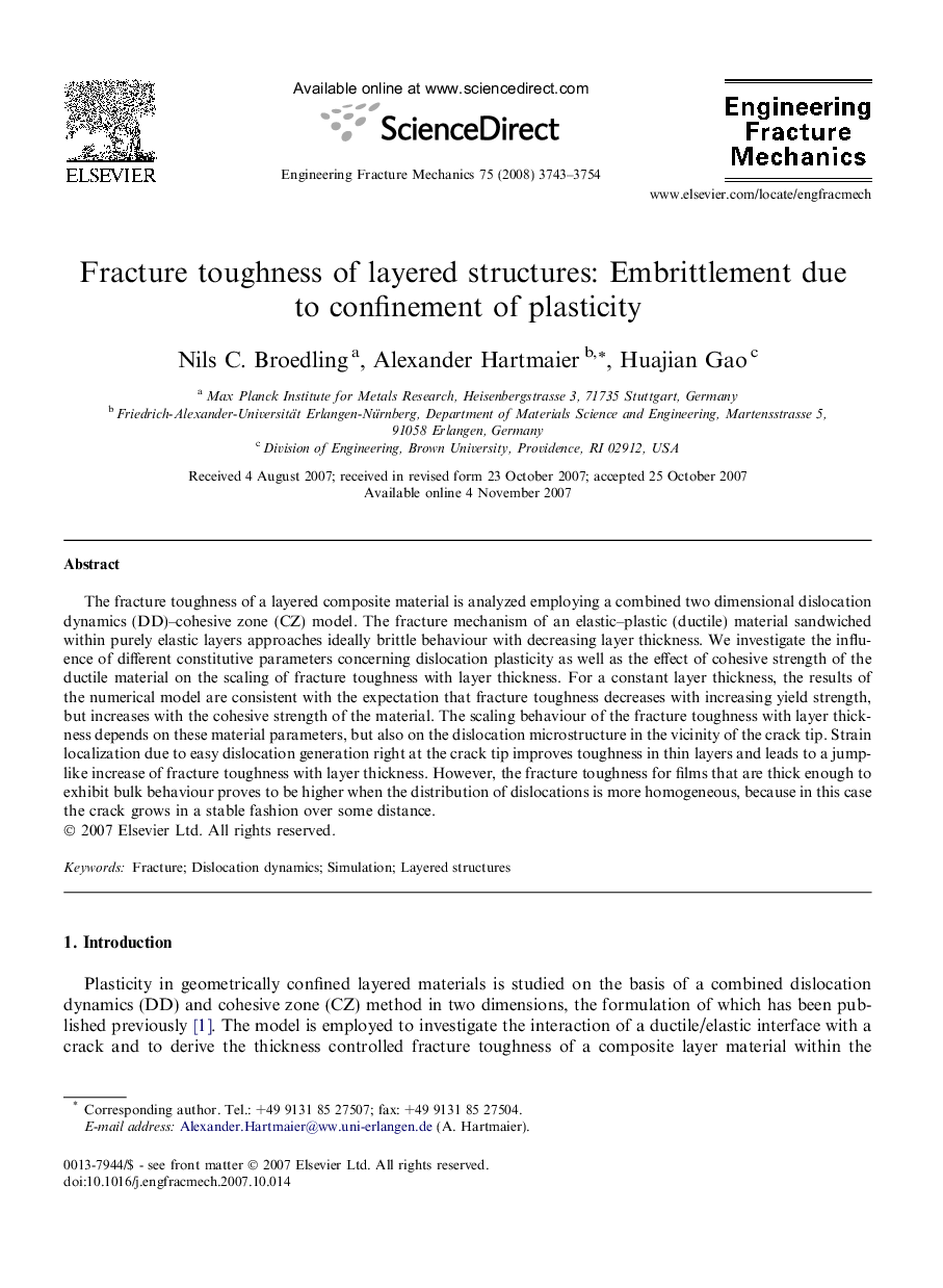 Fracture toughness of layered structures: Embrittlement due to confinement of plasticity