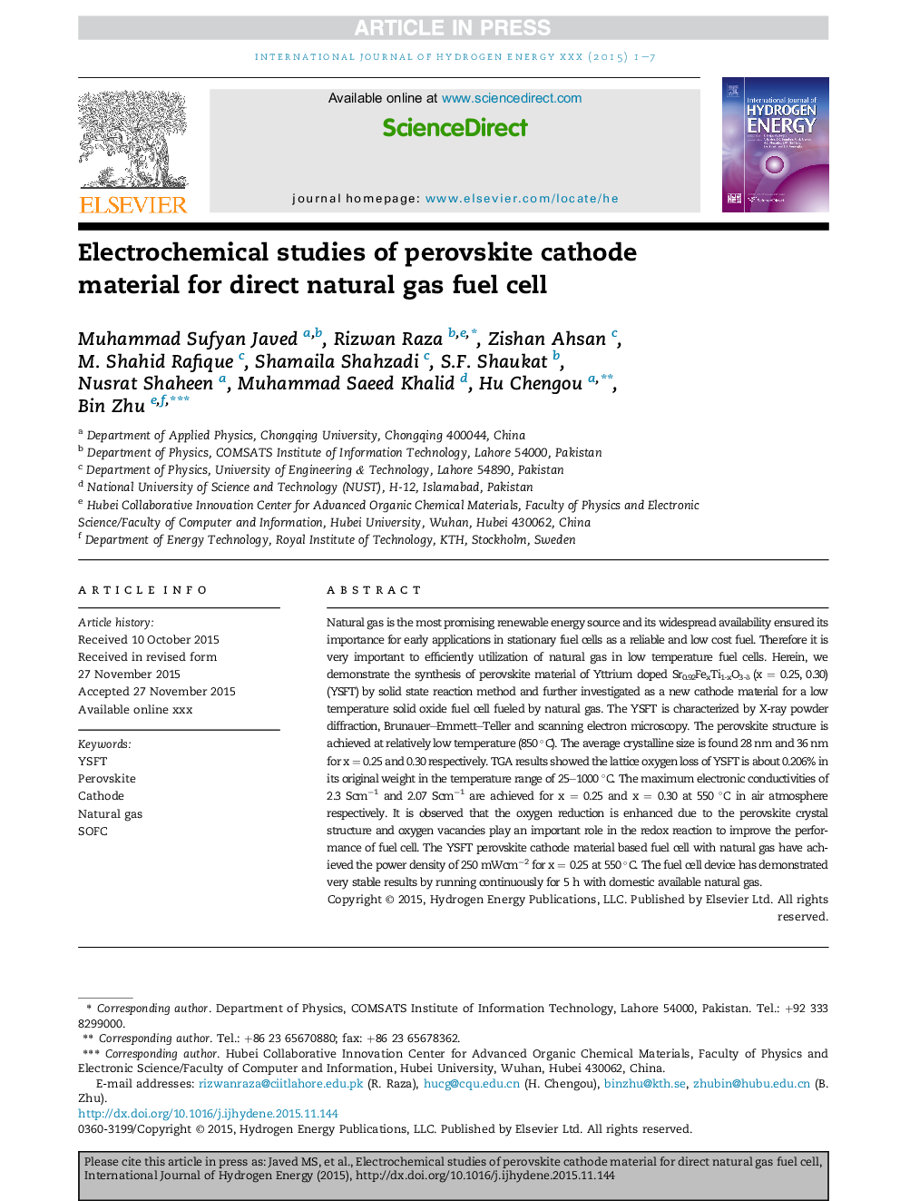 Electrochemical studies of perovskite cathode material for direct natural gas fuel cell