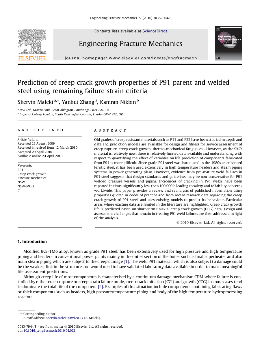 Prediction of creep crack growth properties of P91 parent and welded steel using remaining failure strain criteria