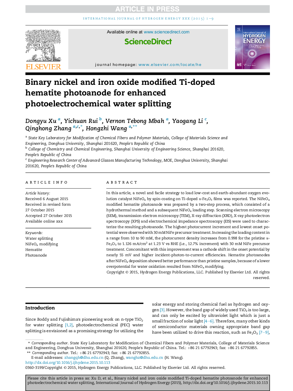 Binary nickel and iron oxide modified Ti-doped hematite photoanode for enhanced photoelectrochemical water splitting