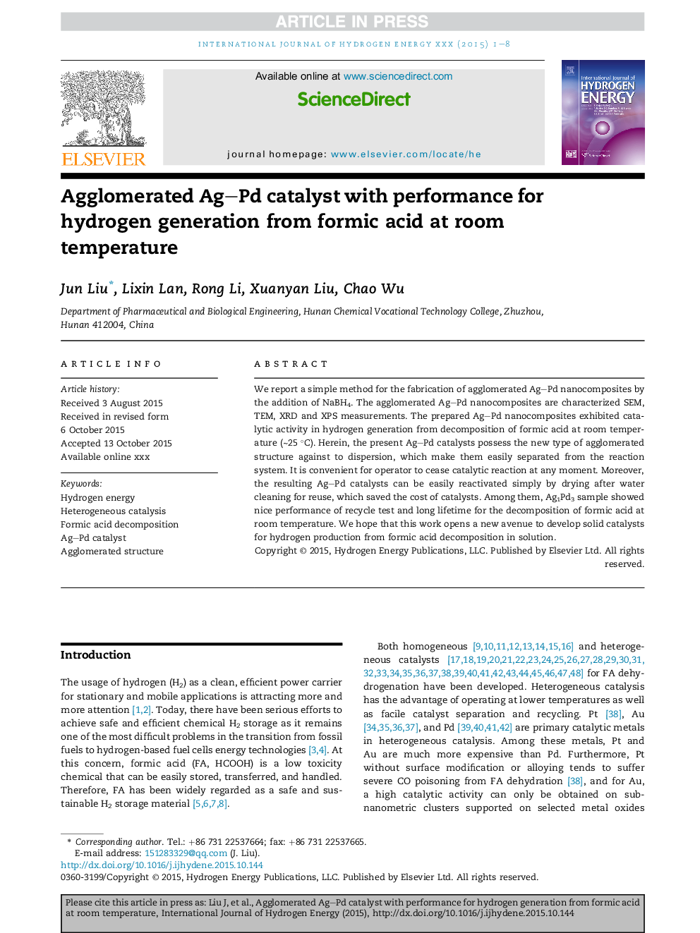 Agglomerated Ag-Pd catalyst with performance for hydrogen generation from formic acid at room temperature