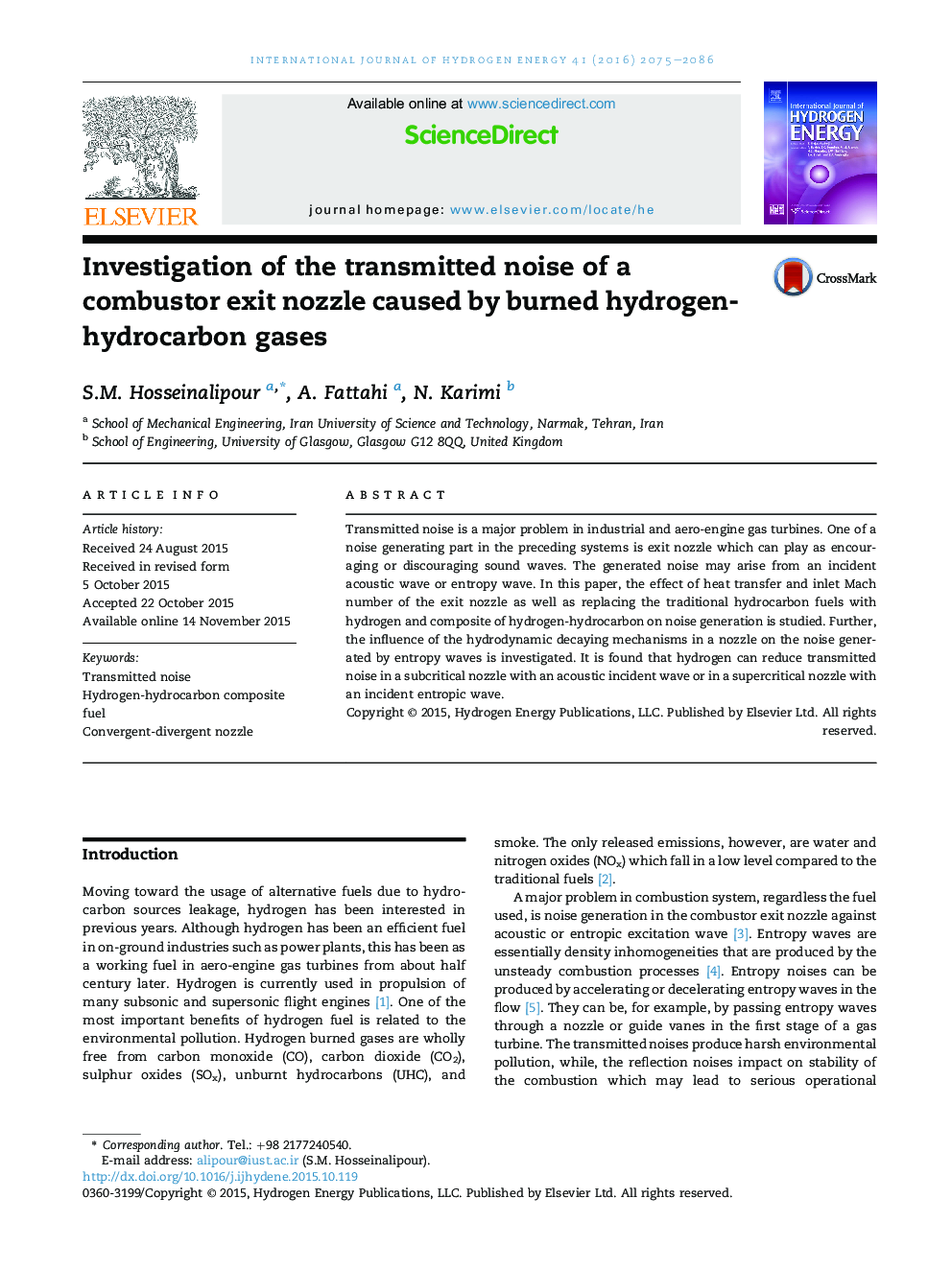 Investigation of the transmitted noise of a combustor exit nozzle caused by burned hydrogen-hydrocarbon gases