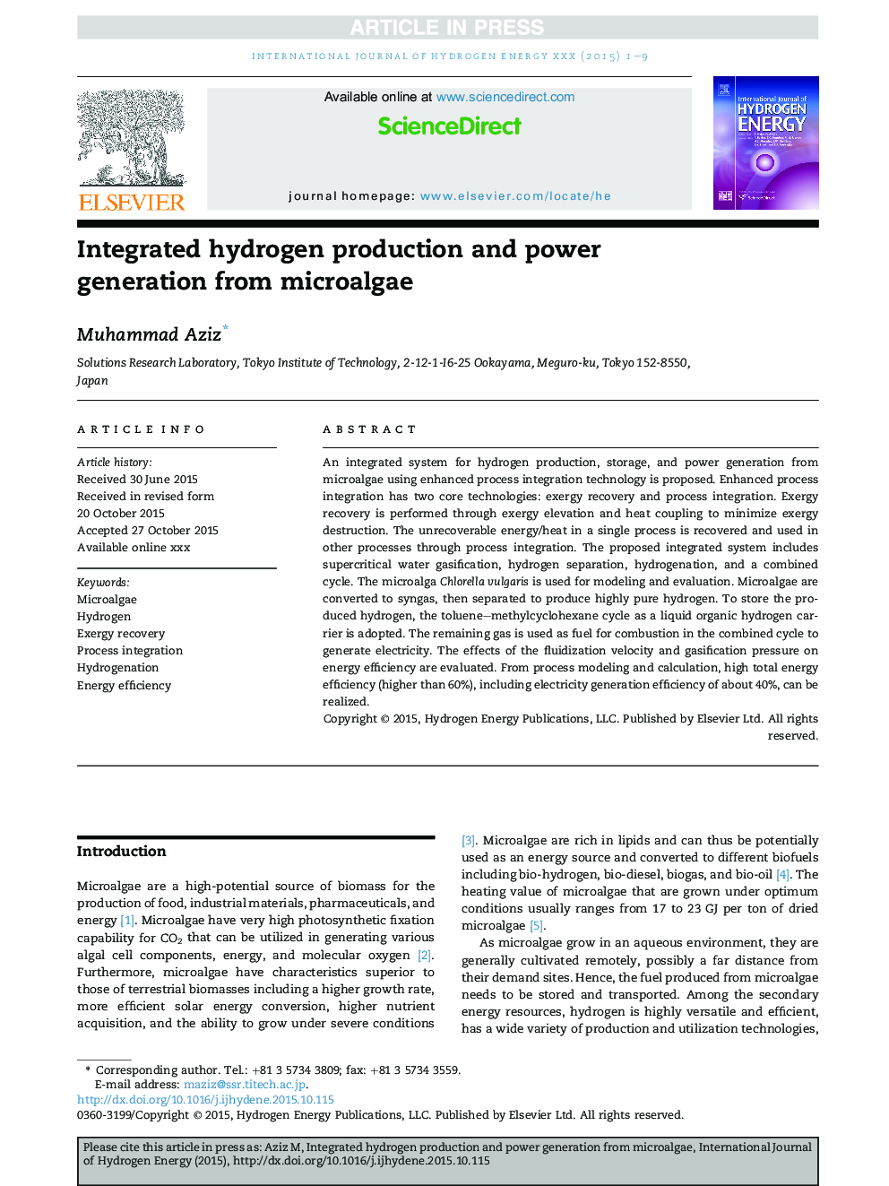 Integrated hydrogen production and power generation from microalgae