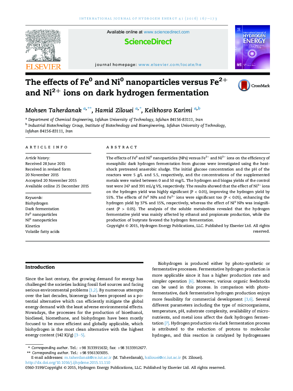 The effects of Fe0 and Ni0 nanoparticles versus Fe2+ and Ni2+ ions on dark hydrogen fermentation