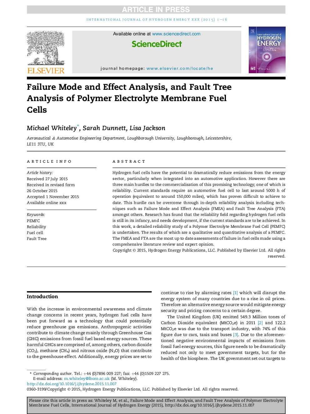 Failure Mode and Effect Analysis, and Fault Tree Analysis of Polymer Electrolyte Membrane Fuel Cells