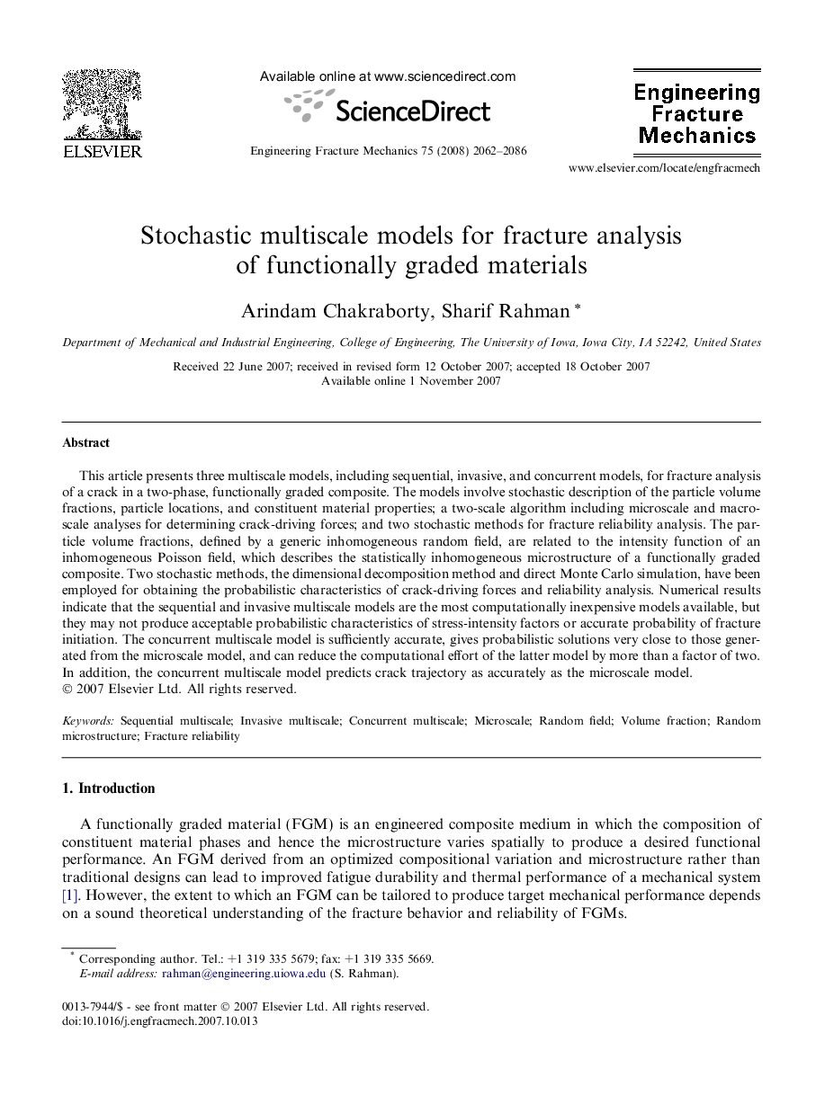 Stochastic multiscale models for fracture analysis of functionally graded materials