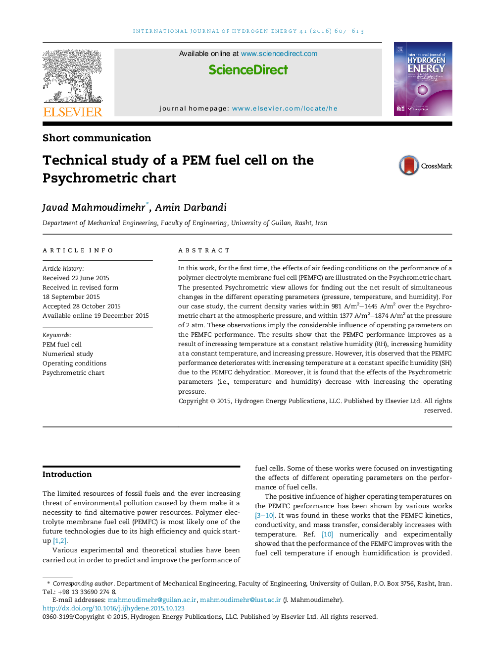 Technical study of a PEM fuel cell on the Psychrometric chart