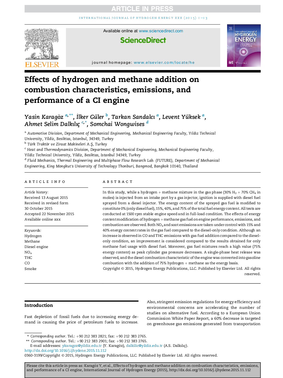 Effects of hydrogen and methane addition on combustion characteristics, emissions, and performance of a CI engine