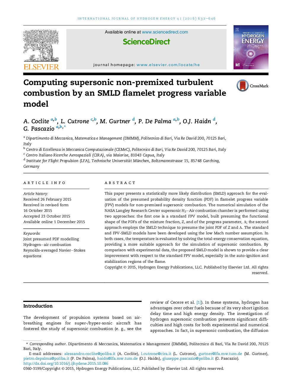 Computing supersonic non-premixed turbulent combustion by an SMLD flamelet progress variable model