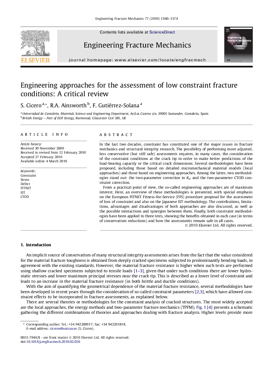 Engineering approaches for the assessment of low constraint fracture conditions: A critical review