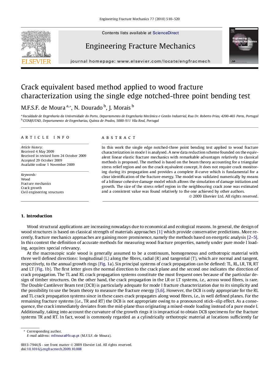 Crack equivalent based method applied to wood fracture characterization using the single edge notched-three point bending test