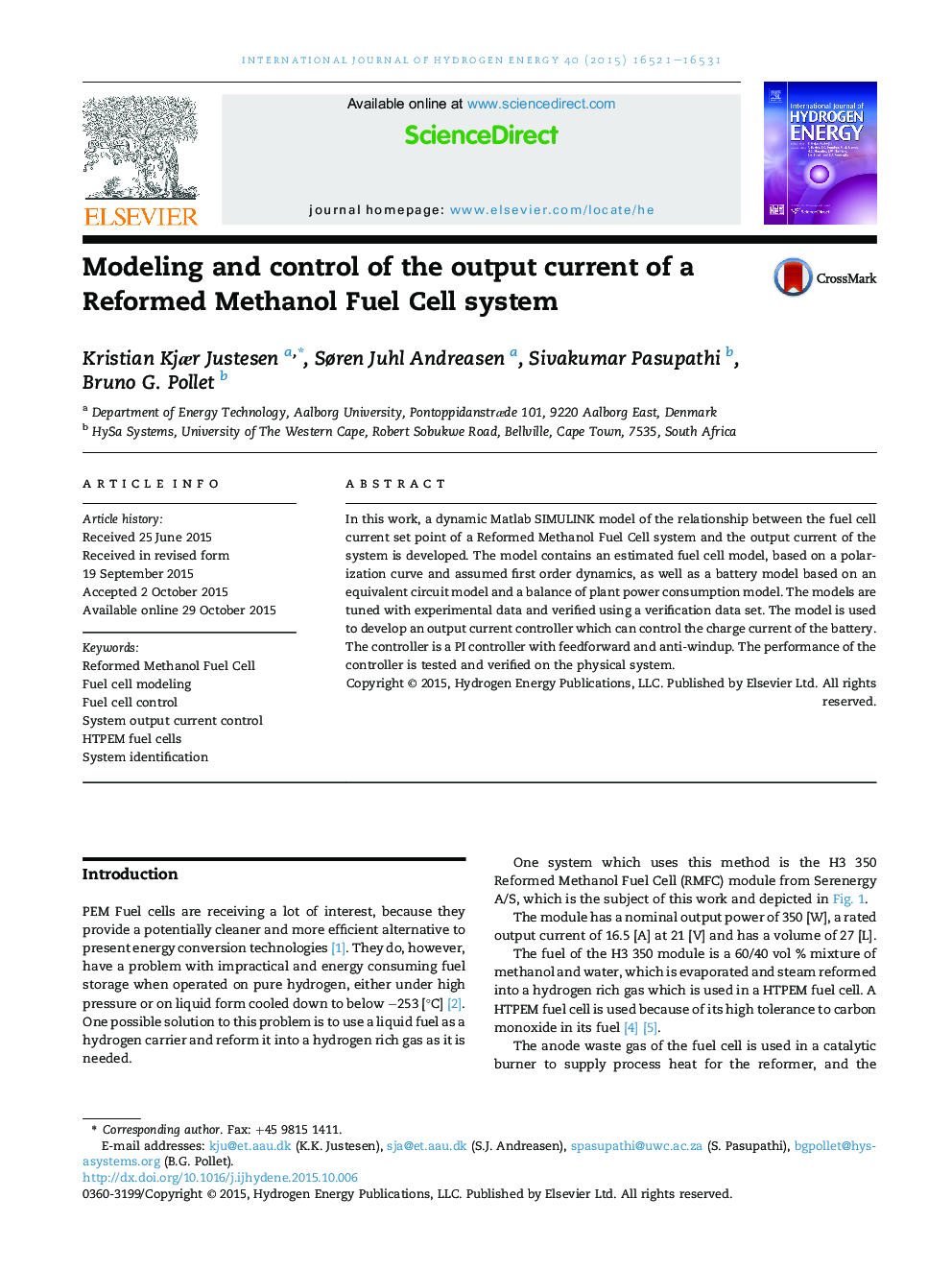 Modeling and control of the output current of a Reformed Methanol Fuel Cell system