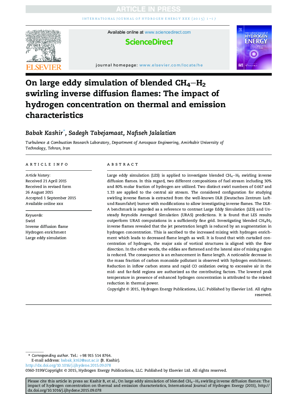 On large eddy simulation of blended CH4-H2 swirling inverse diffusion flames: The impact of hydrogen concentration on thermal and emission characteristics
