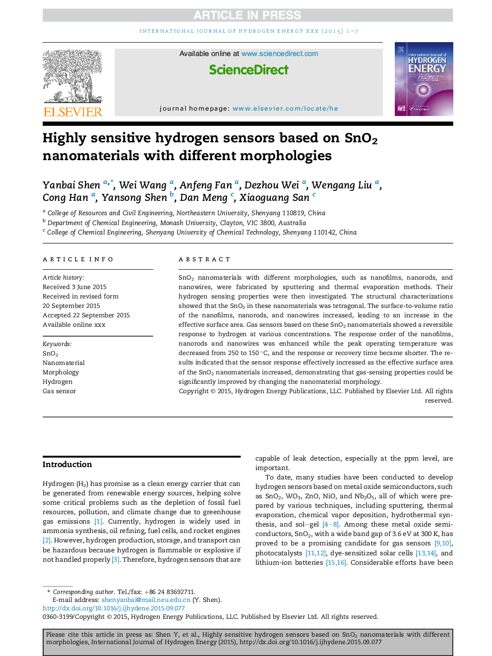 Highly sensitive hydrogen sensors based on SnO2 nanomaterials with different morphologies