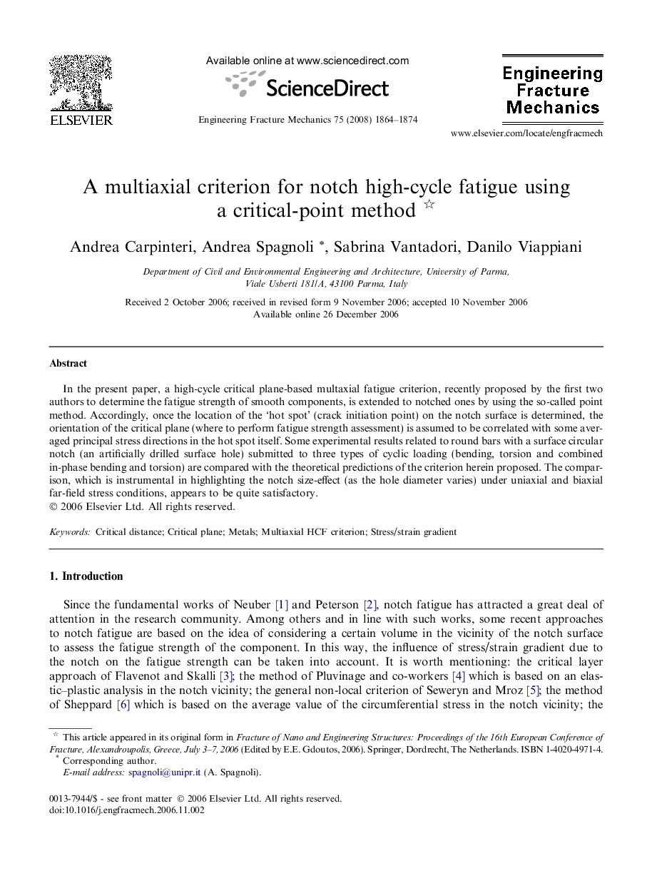 A multiaxial criterion for notch high-cycle fatigue using a critical-point method 