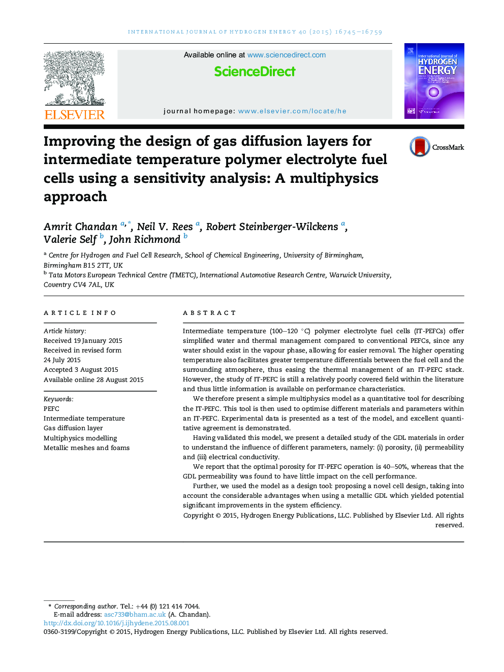 Improving the design of gas diffusion layers for intermediate temperature polymer electrolyte fuel cells using a sensitivity analysis: A multiphysics approach