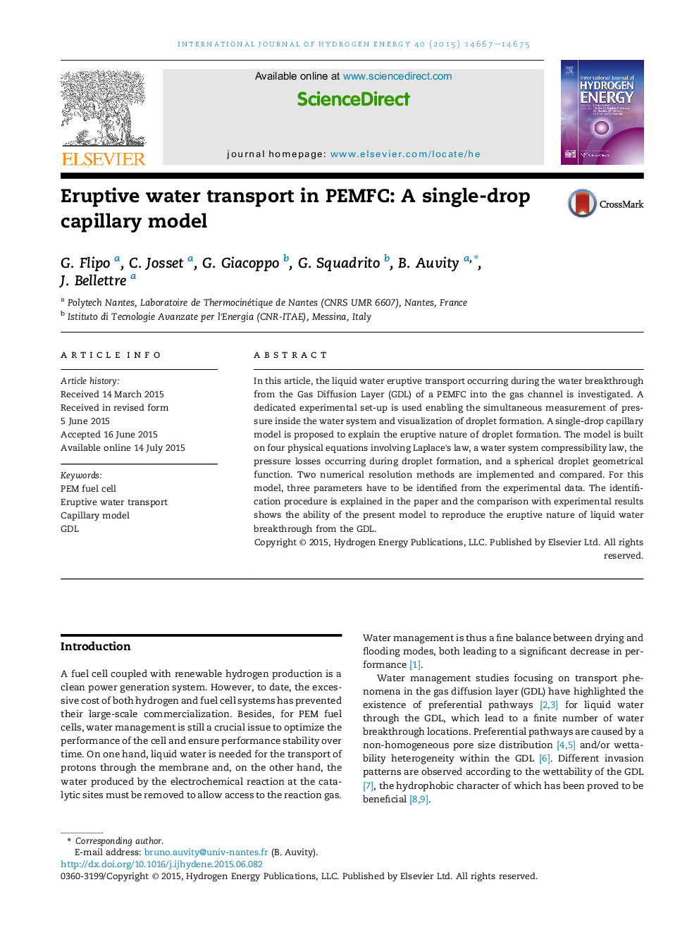 Eruptive water transport in PEMFC: A single-drop capillary model