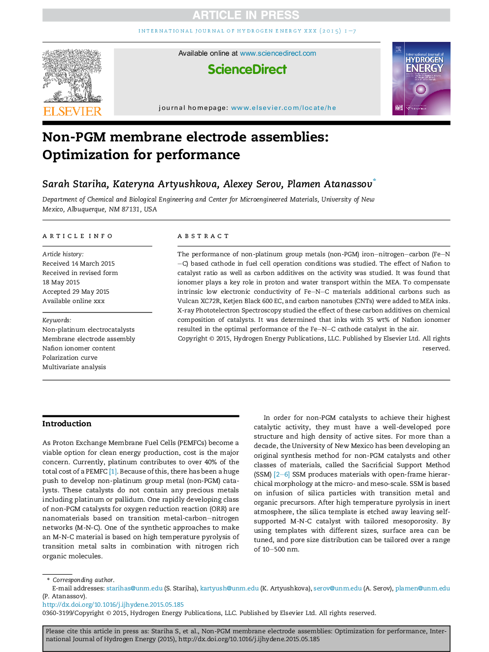 Non-PGM membrane electrode assemblies: Optimization for performance