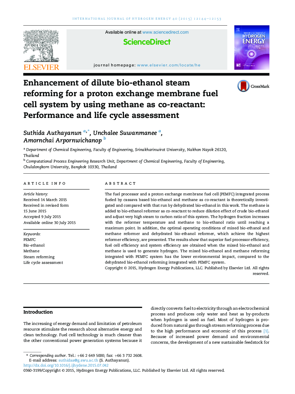 Enhancement of dilute bio-ethanol steam reforming for a proton exchange membrane fuel cell system by using methane as co-reactant: Performance and life cycle assessment