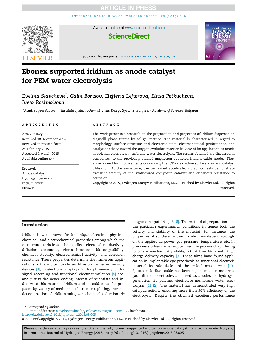 Ebonex supported iridium as anode catalyst forÂ PEM water electrolysis