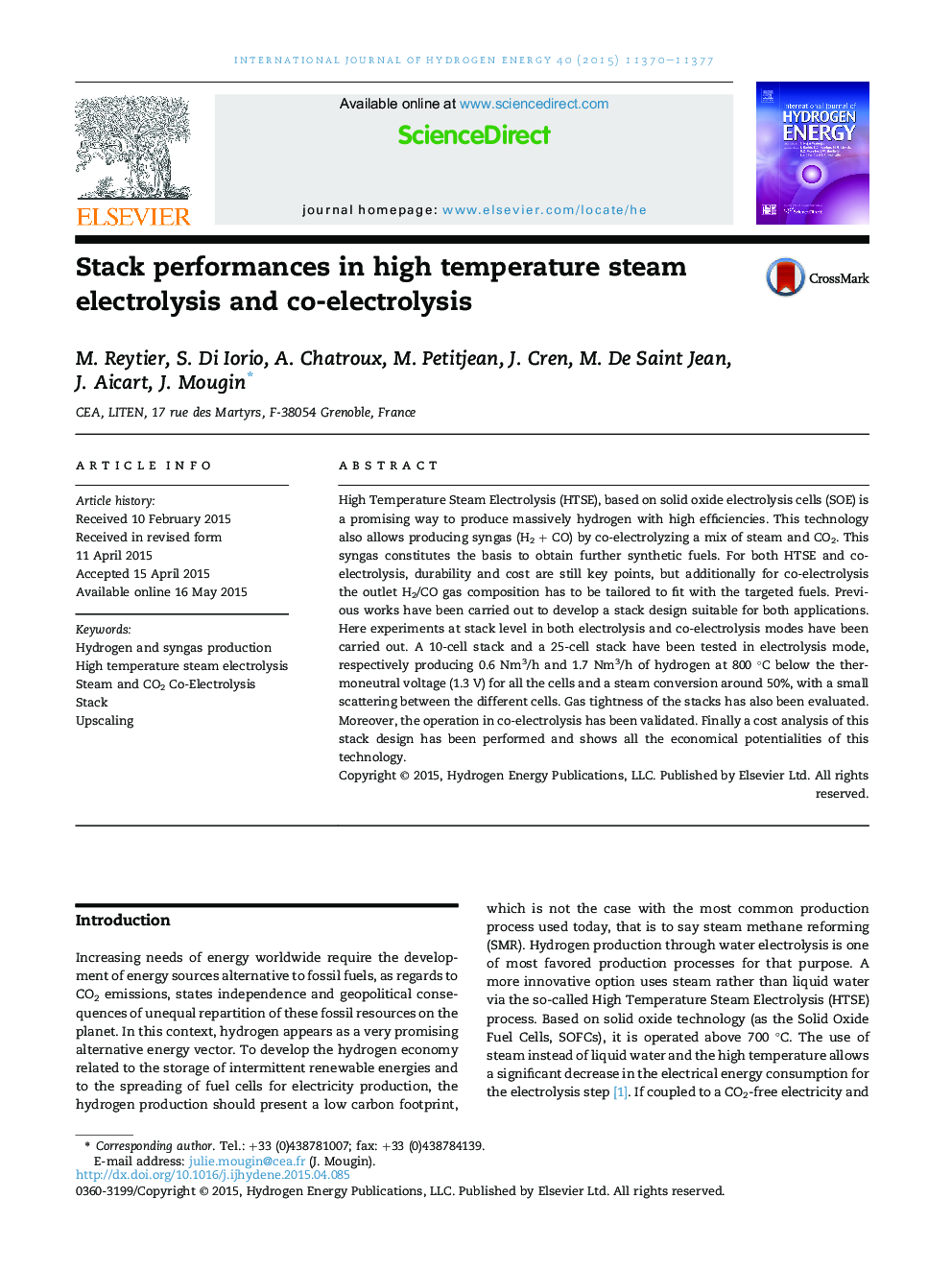 Stack performances in high temperature steam electrolysis and co-electrolysis