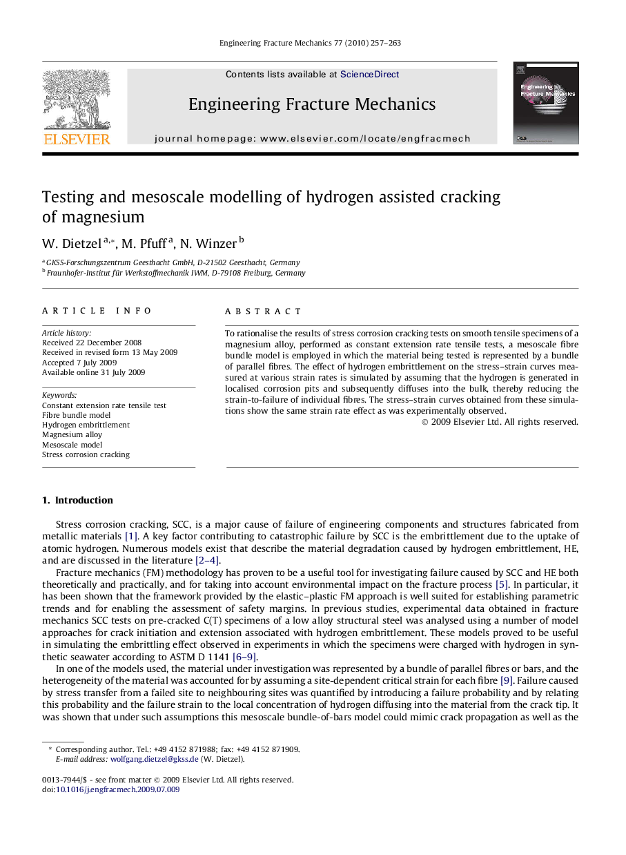 Testing and mesoscale modelling of hydrogen assisted cracking of magnesium