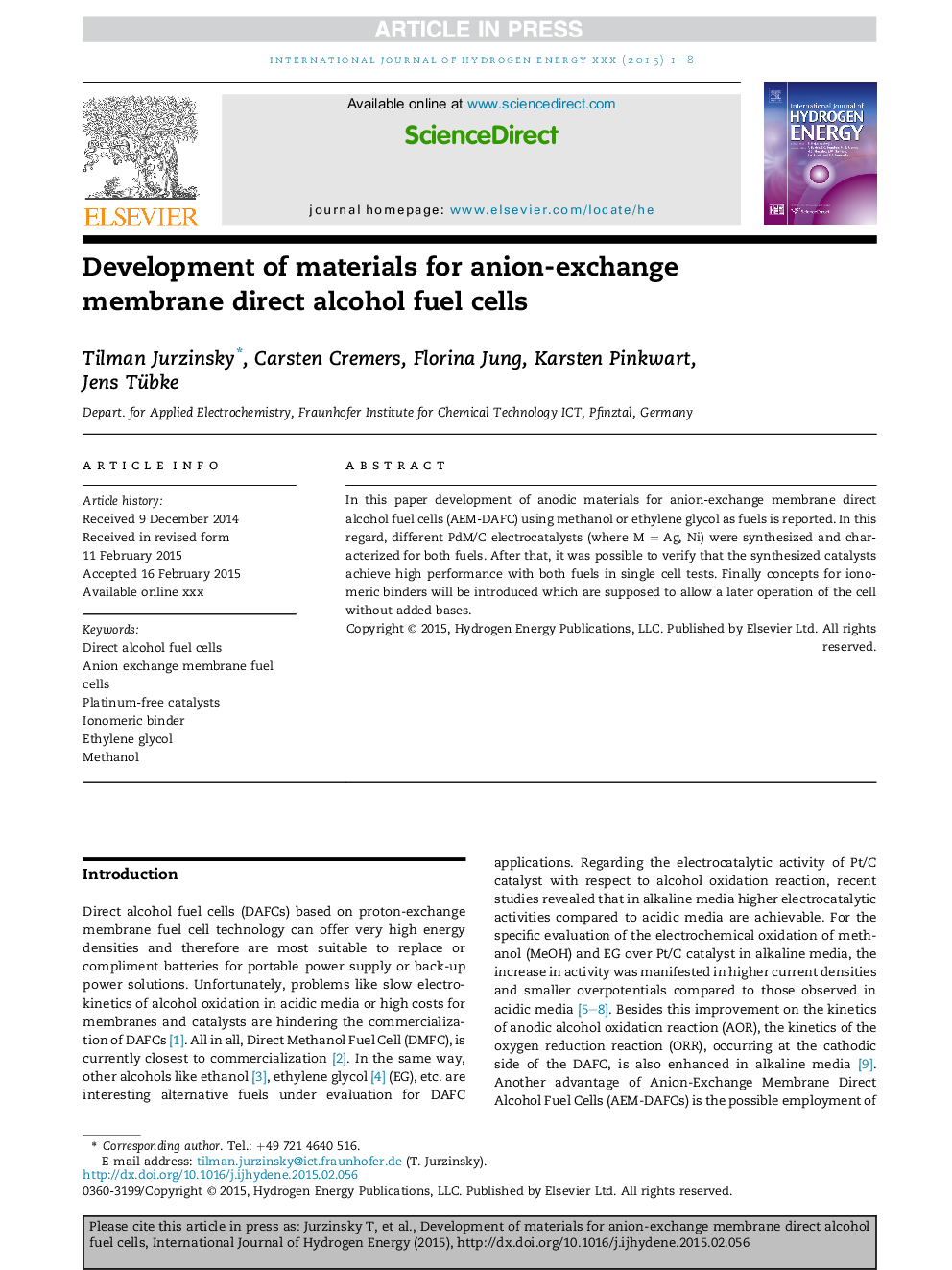 Development of materials for anion-exchange membrane direct alcohol fuel cells