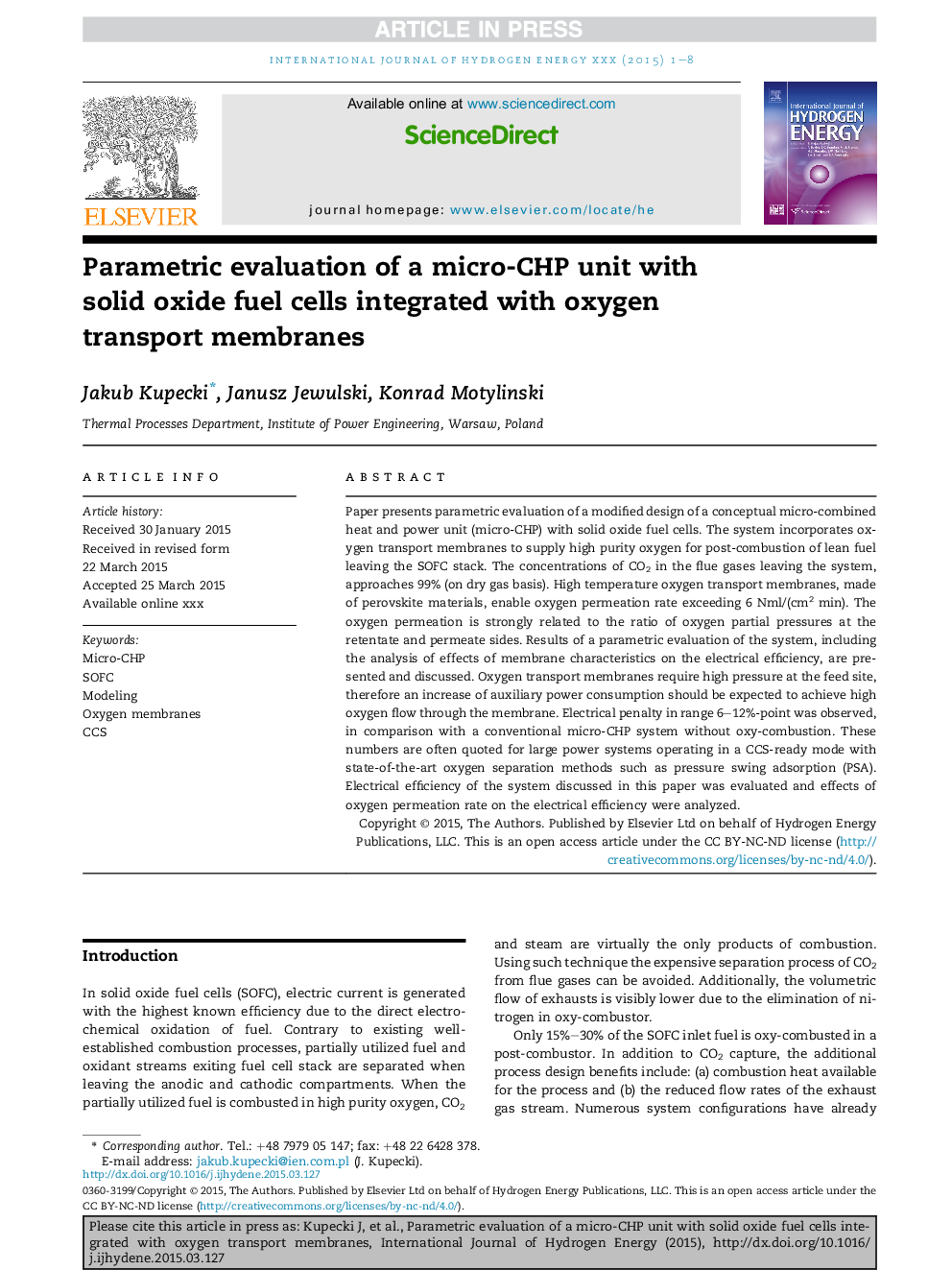 Parametric evaluation of a micro-CHP unit with solid oxide fuel cells integrated with oxygen transport membranes