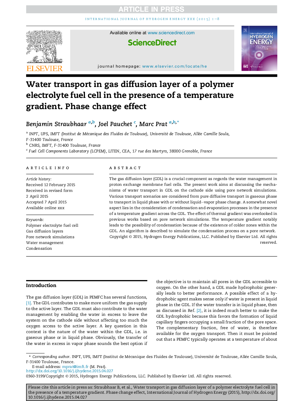 Water transport in gas diffusion layer of a polymer electrolyte fuel cell in the presence of a temperature gradient. Phase change effect